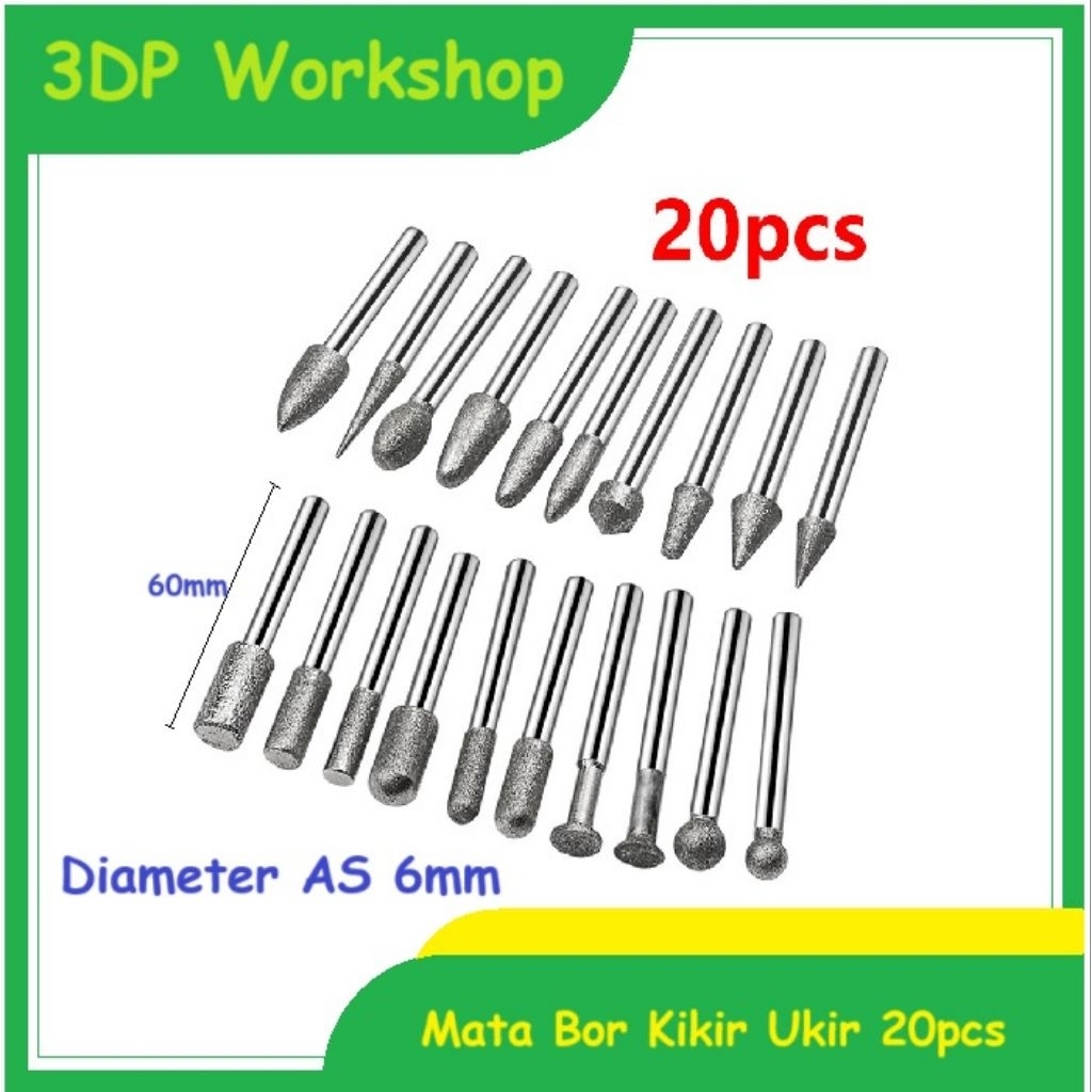 Mata Bor Kikir Ukir Grinder Shank Diamond 6mm 20pcs