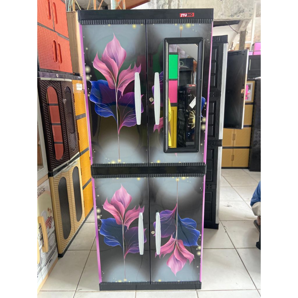 LEMARI *STUDIO* KARAKTER KACA + FULL RAK / LEMARI PAKAIAN PLASTIK SERBAGUNA