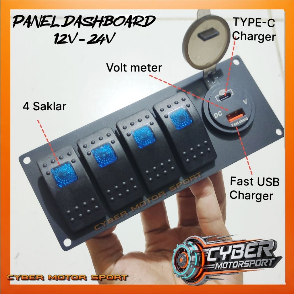 Dashboard panel mobil universal 12volt 24volt interior panel  saklar lampu USB type C charger volt m