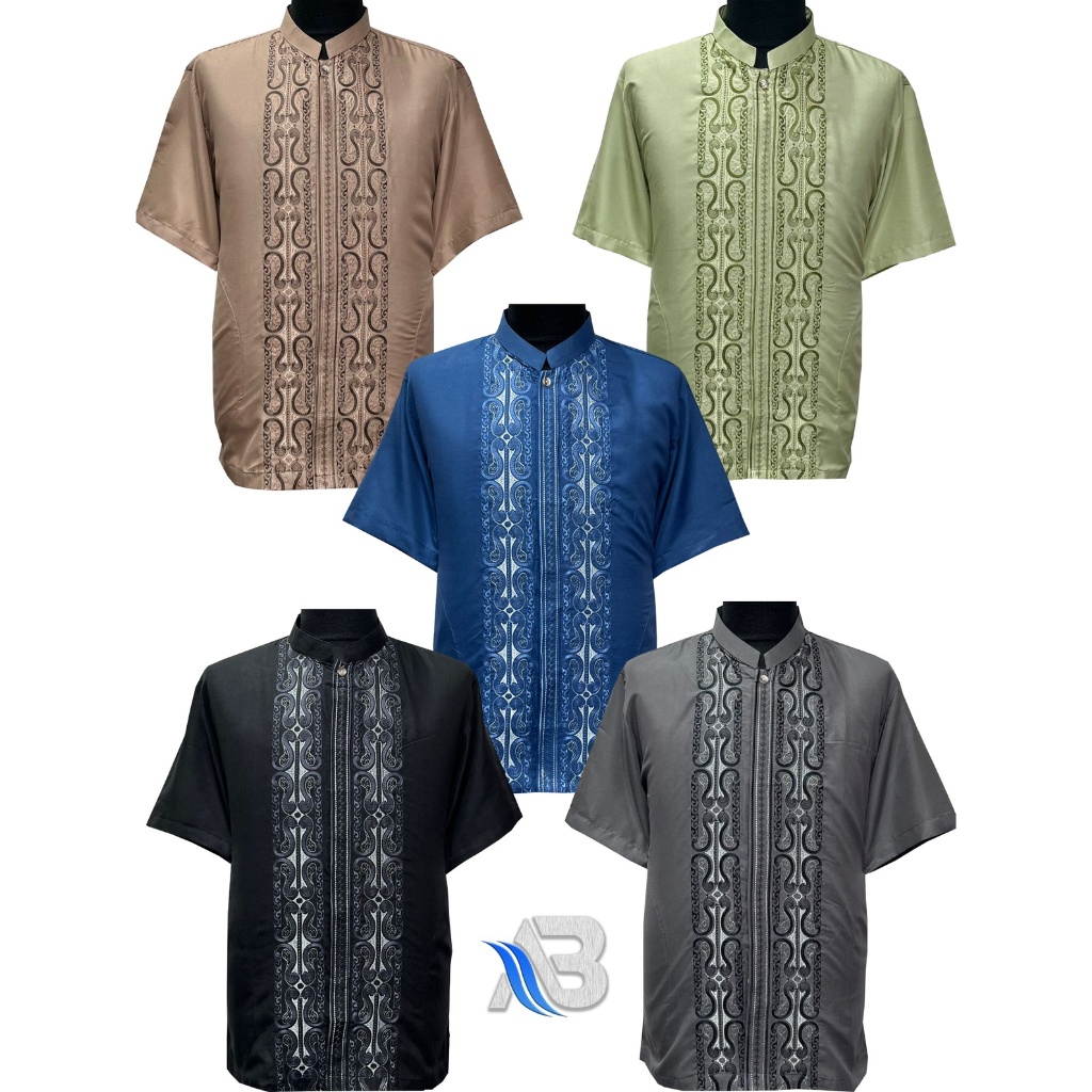 Baju Koko Pria Dewasa Terbaru Lengan Pendek Koko AL QADR / AB Al kahfi Bareno Katun COD