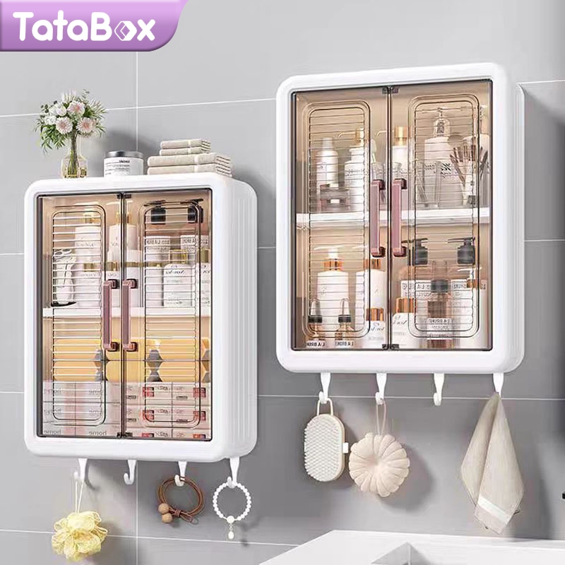 Lemari Plastik Kamar Mandi Aesthetic Rak Dinding Tempel Tertutup Kamar Mandi Lemari Toilet Organizer