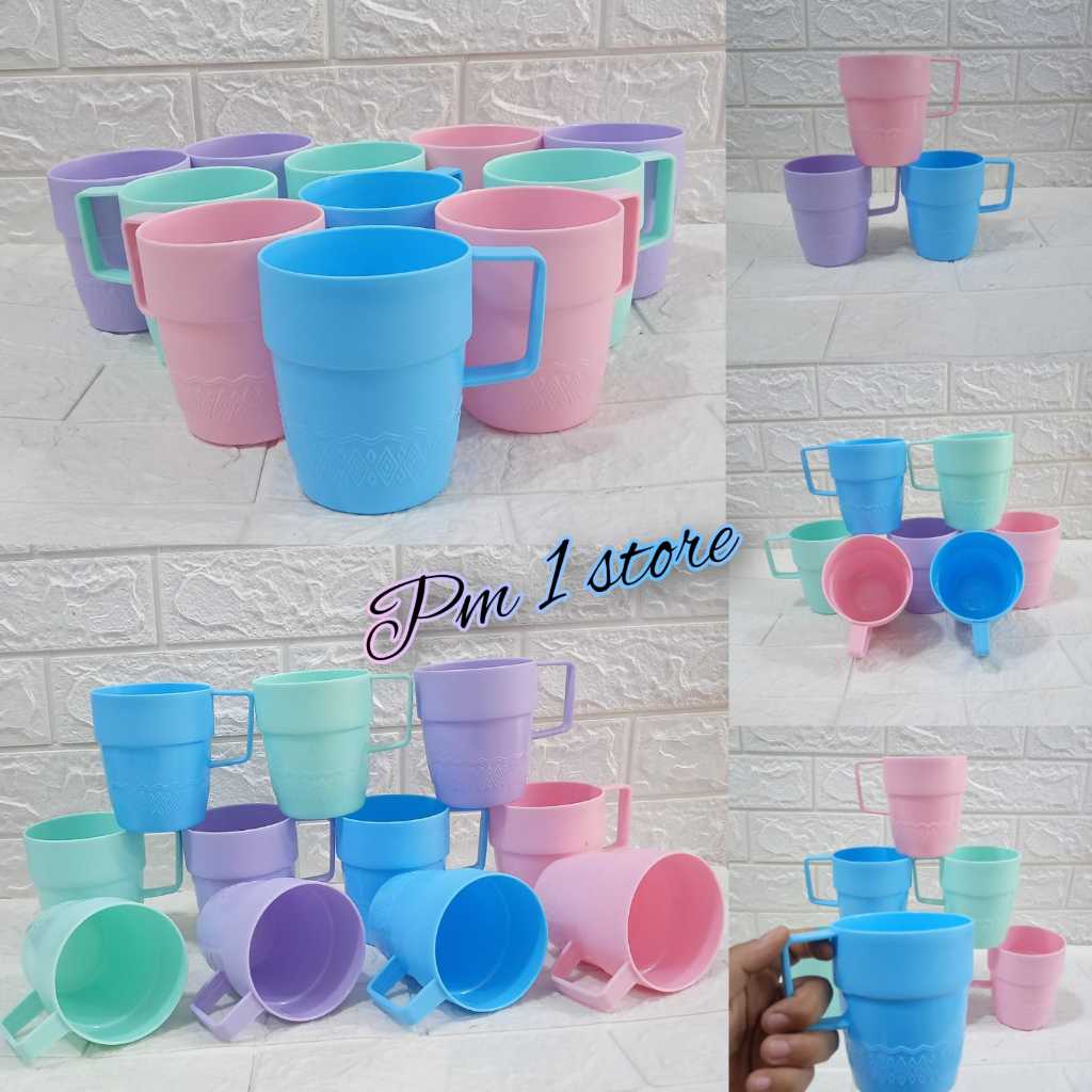12pcs Gelas Minum Plastik Gagang 400ml / Gelas Plastik / Cangkir Plastik / Gelas Kopi