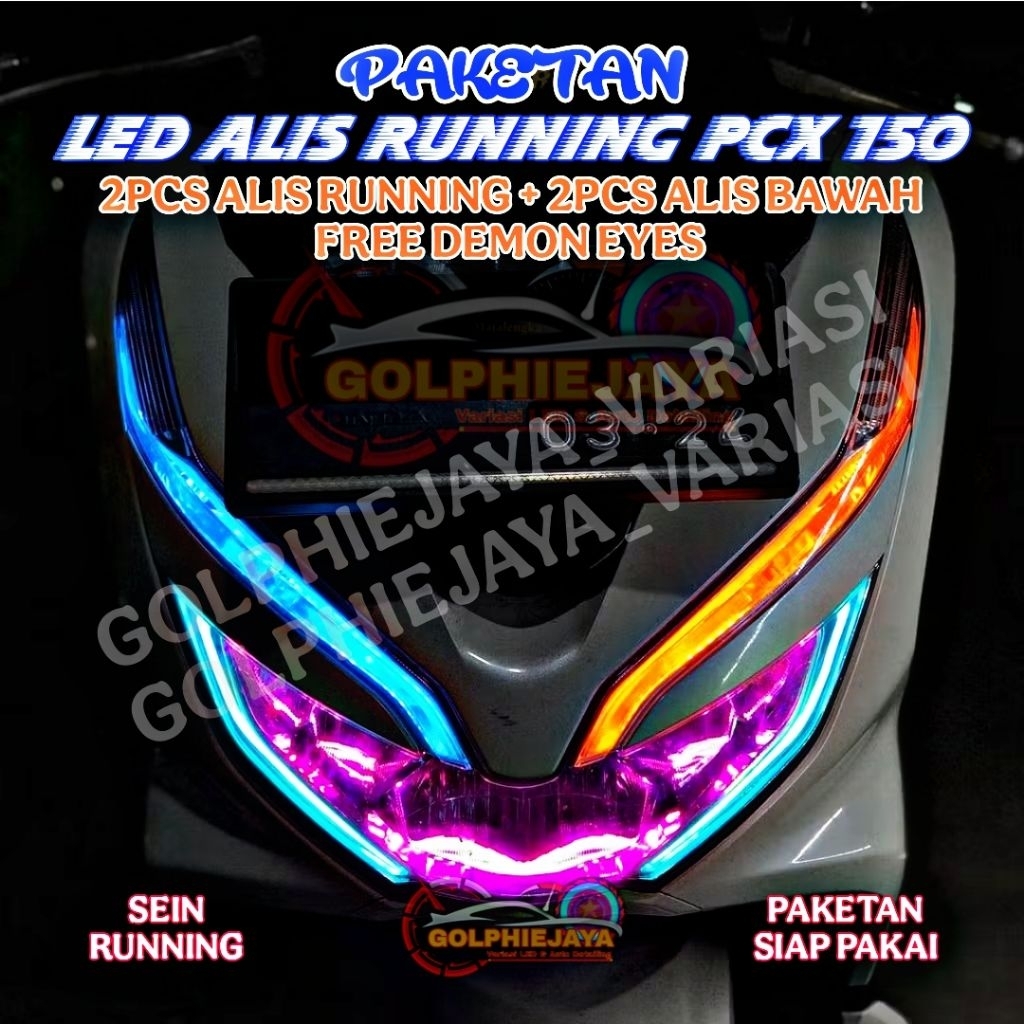 Paketan Lampu Alis Running PCX 150 Free Demon Eye 1 set Led alis atas bawah honda pcx 150 bonus eye