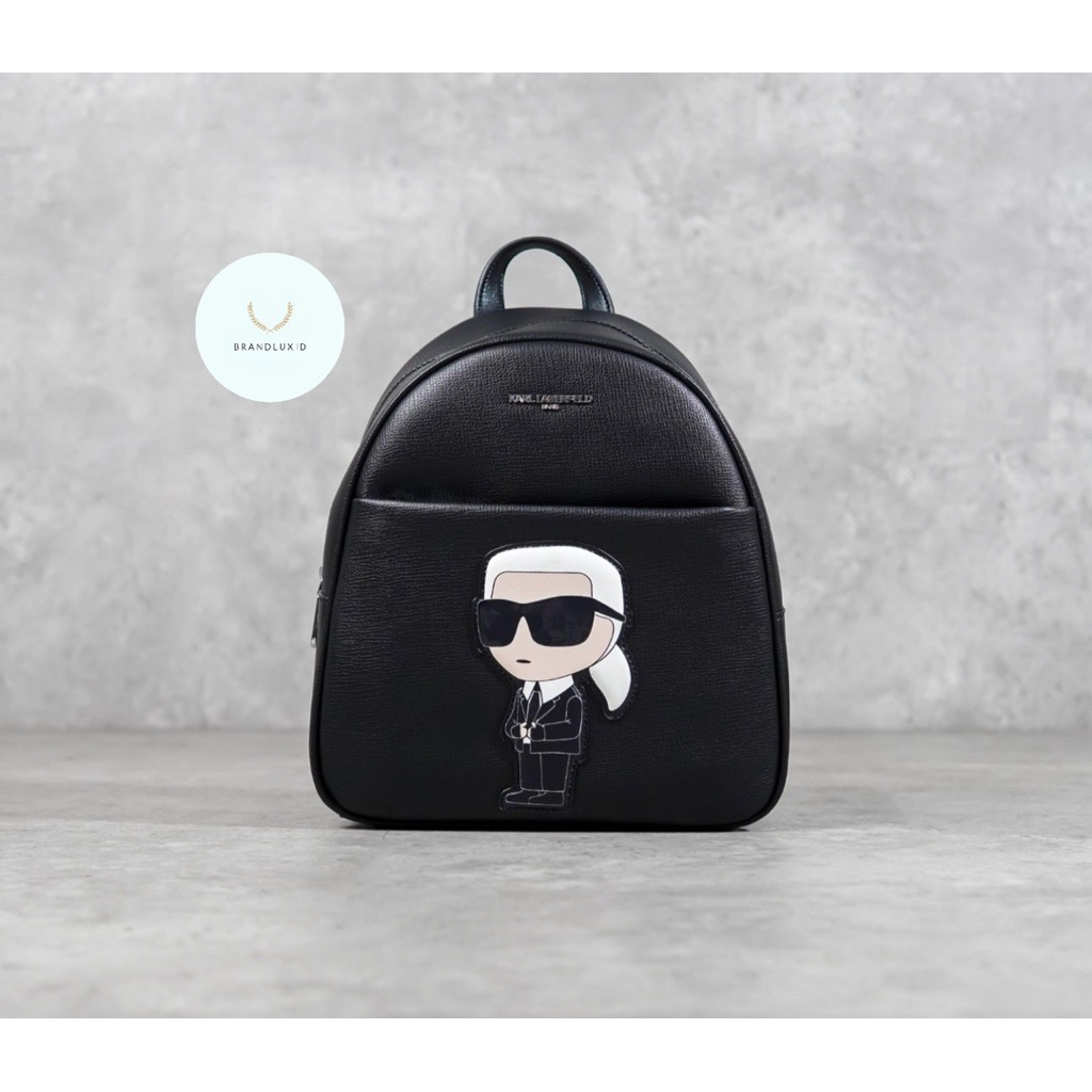 Karl Lagerfeld Big Ikonik Leather Backpack in Plain Black