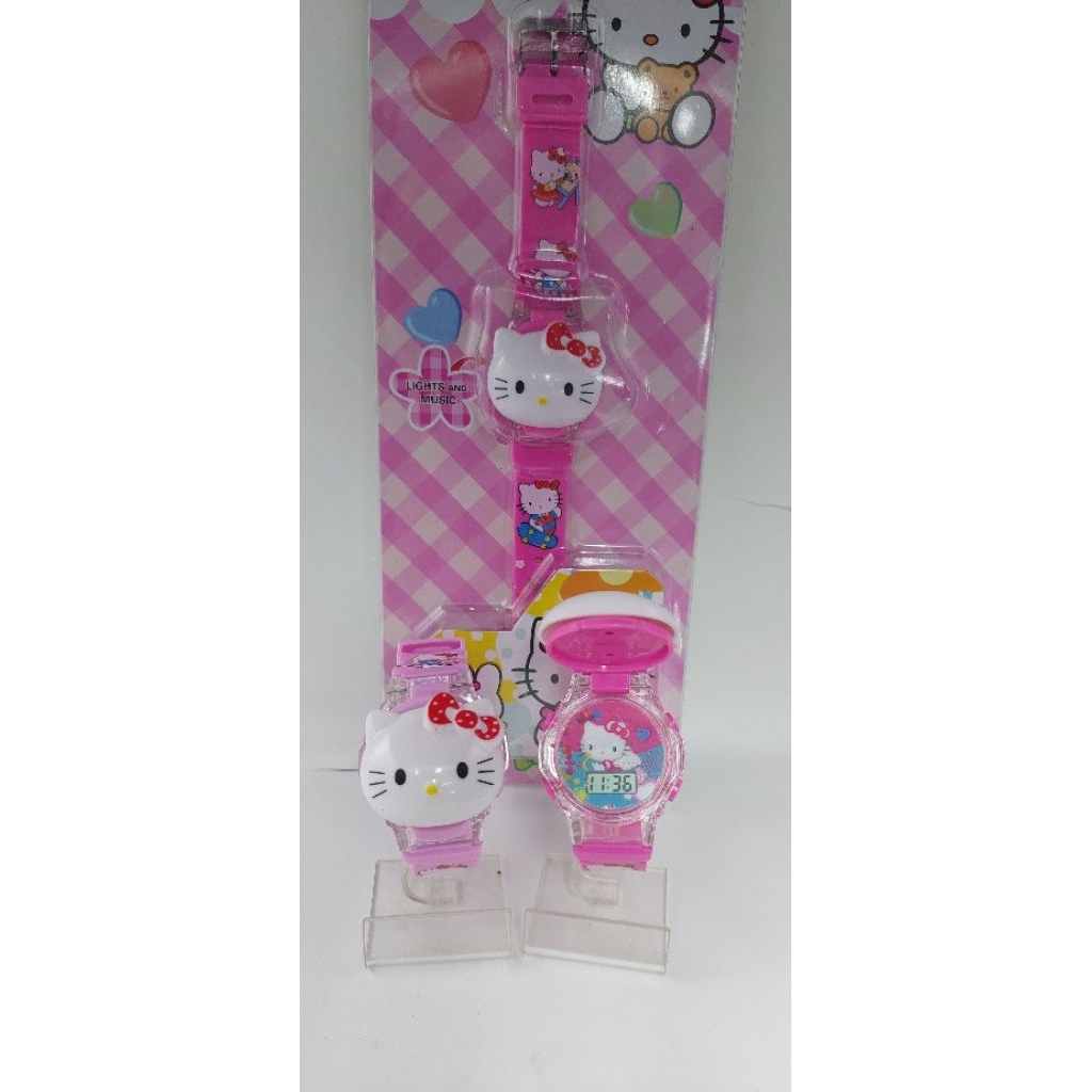 JAM TANGAN ANAK ANAK BOX CEWEK HELLOKITTY DIGITAL BUKA TUTUP LAMPU MUSIK TERBARU
