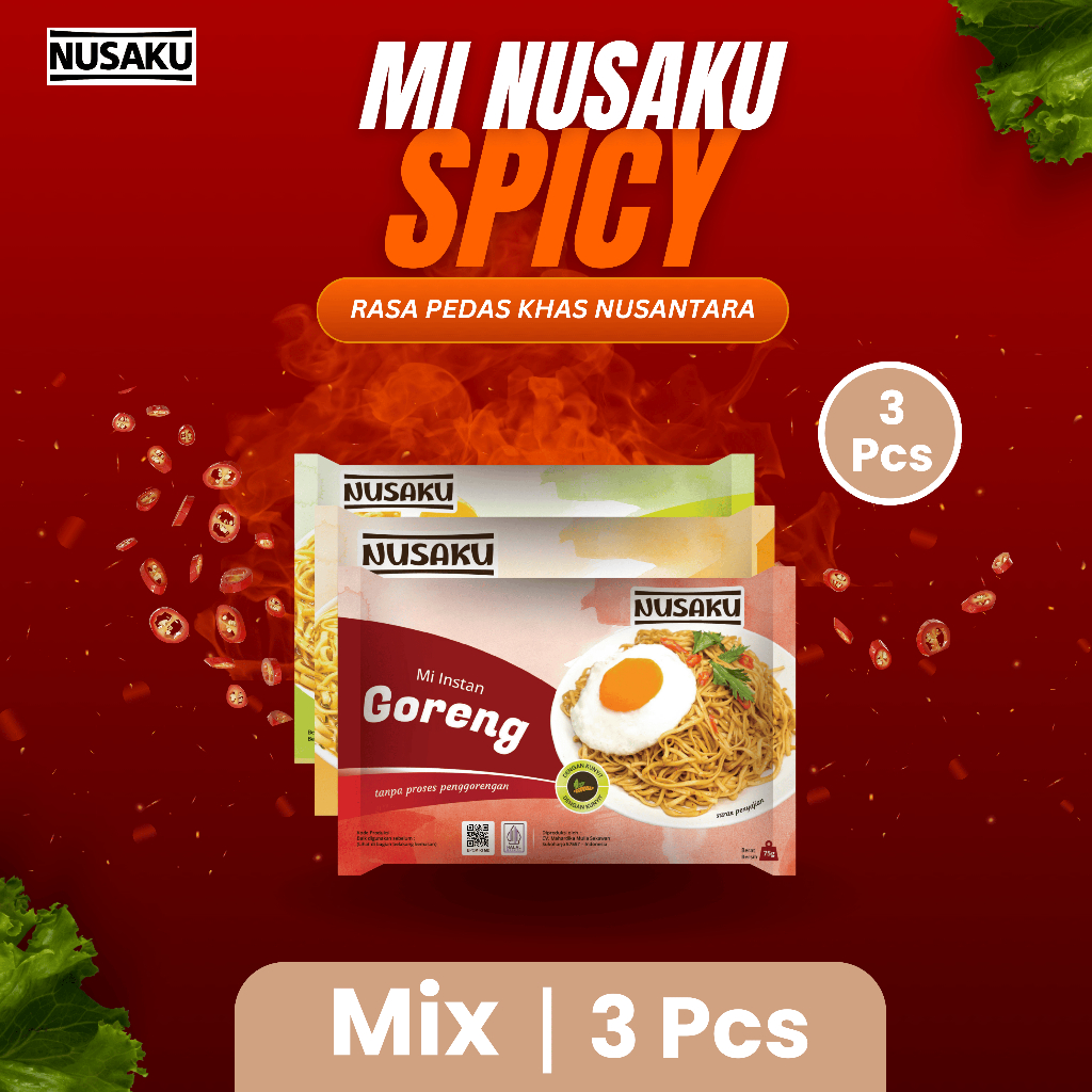 

Mie Instan Nusaku Mix Pedas 3 Pcs | Mie Baked Kunyit Premium | Bundling Ekonomis