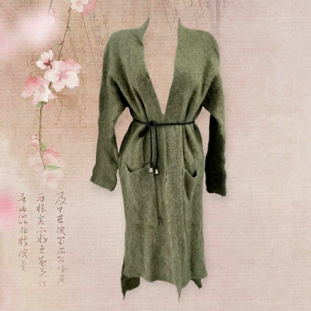 [CLEARANCE SALE] Olive Green Wool Long Knitted Cardigan | outer cardi rajut knit hijau army y2k coqu