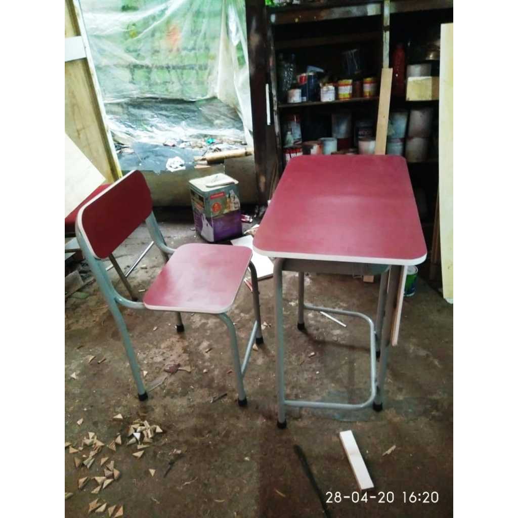 Meja Kursi Sekolah Besi - Variasi Model & Ukuran | Multiplek / MDF Lapis PVC / HPL