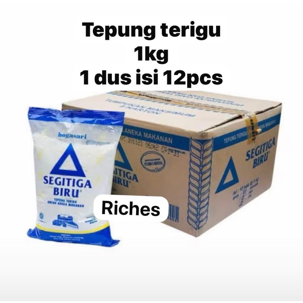 

TEPUNG TERIGU 1KG SATU DUS ISI 12pcs segitiga biru