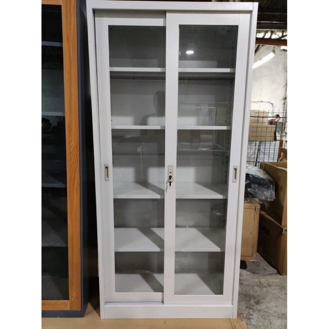 Lemari Arsip Pintu Sliding Geser / Lemari Buku Bahan Besi / Lemari Arsip Full Kaca Sliding / Lemari 