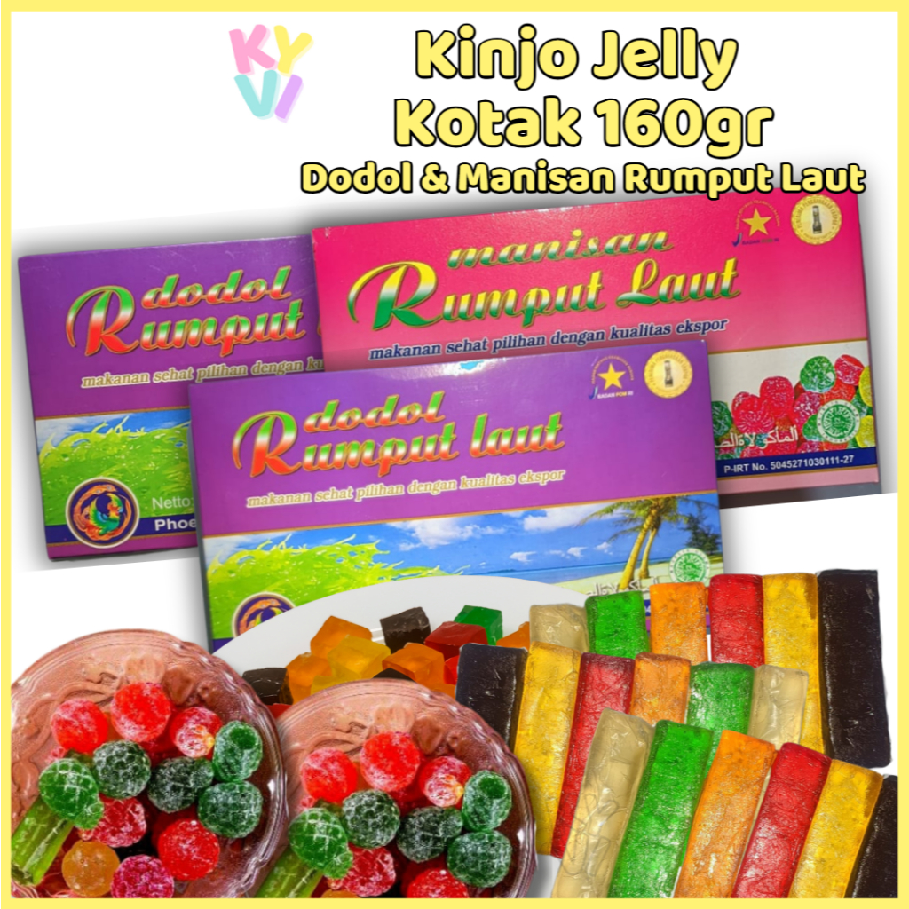 

KYVI - Kinjo Jelly Phoenix Dodol & Manisan Rumput Laut Kotak 160gr / Oleh- Oleh Khas Lombok / Dodol Rumput Laut Cemilan Sehat / Cemilan Jelly kinjo / Kinjo Jelly