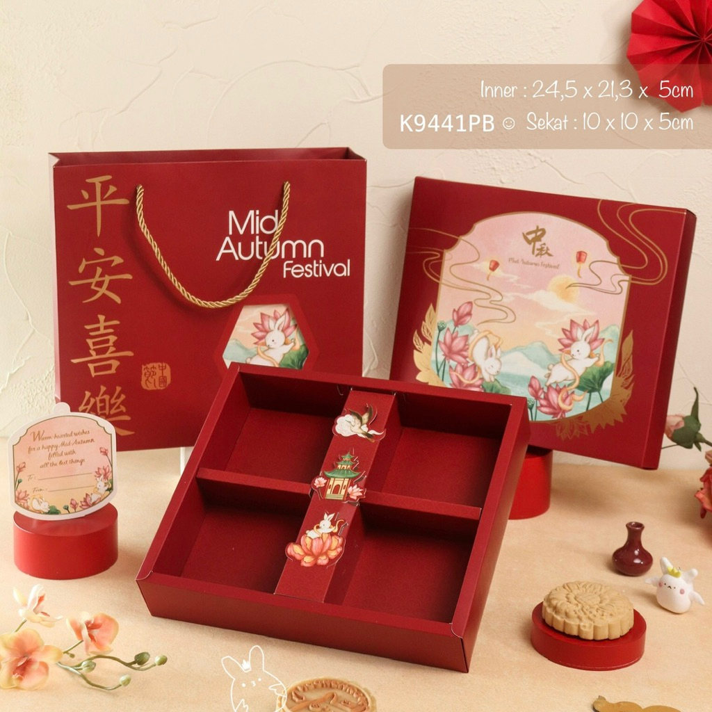 

Kotak Mooncake Premium sekat 4 125gr 150gr 180gr K9441 dus Kue Bulan 3d Box Packaging| K94