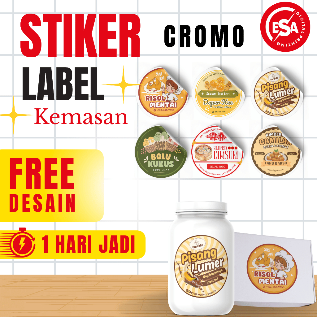 

Cetak Stiker Kromo Label Kemasan / Cut Sticker Cromo A3+ Cetak Stiker Label Usaha