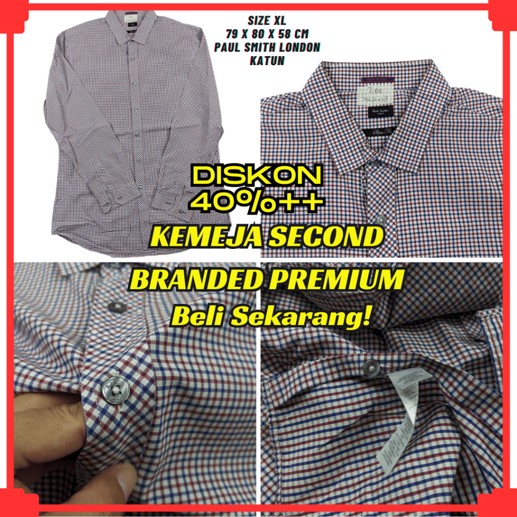 Z64 Size XL Kemeja Second Branded Pria Kotak | Baju Bekas Preloved Casual Formal Lengan Panjang