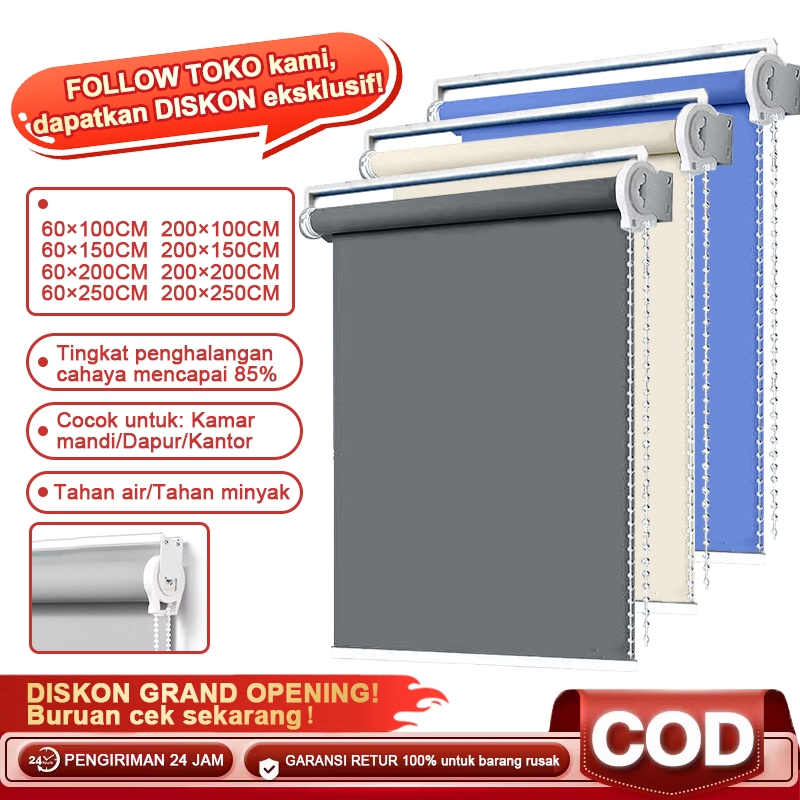 ❤️Ready Stock❤️ Roller Blind Gorden Jendela Semi Blackout 85% Dengan Rel Kepala -Tirai Jendela Gulun