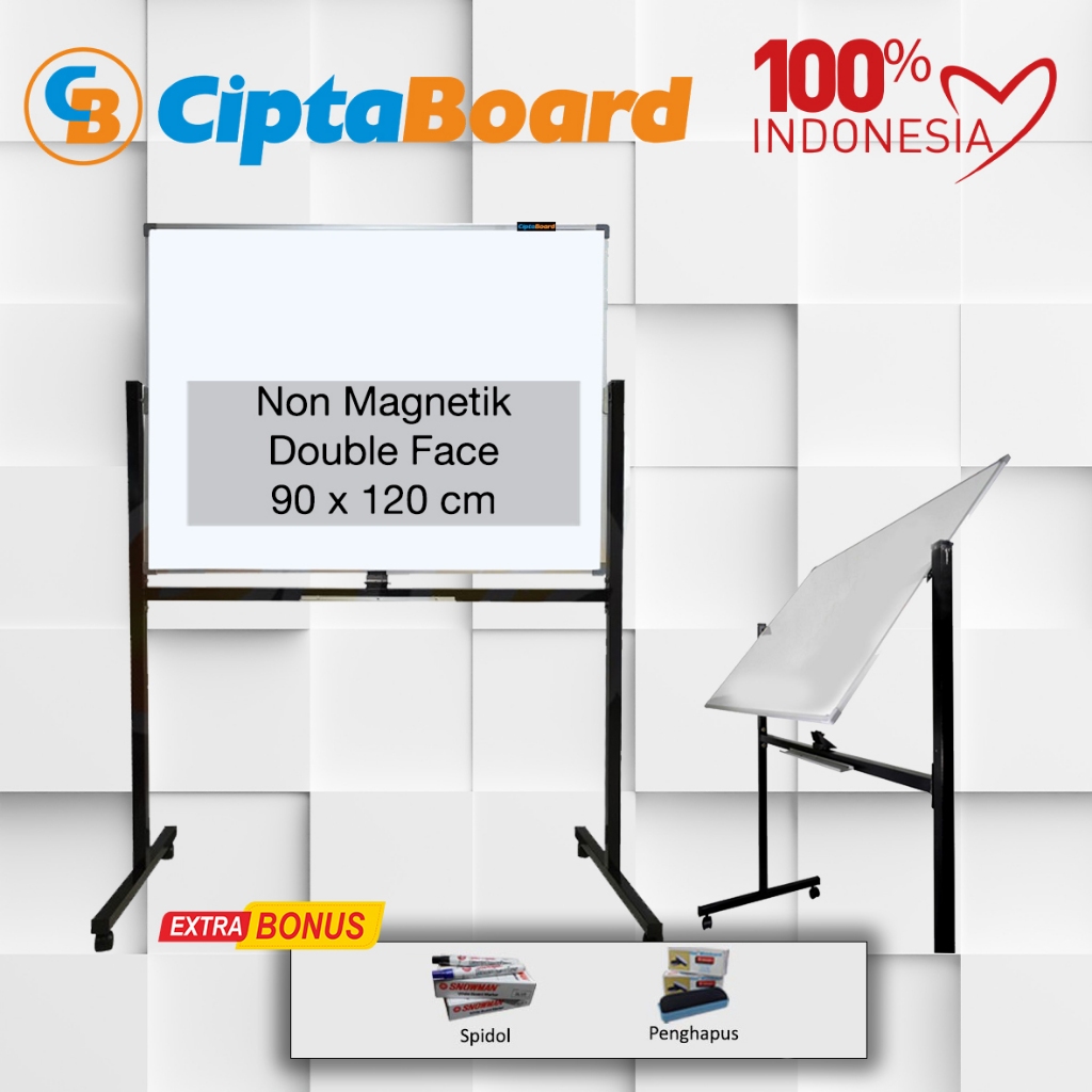 

Papan tulis / Whiteboard / Papan board / Mading / Whiteboard Stand Doubleface Non Magnet 90 x 120 cm