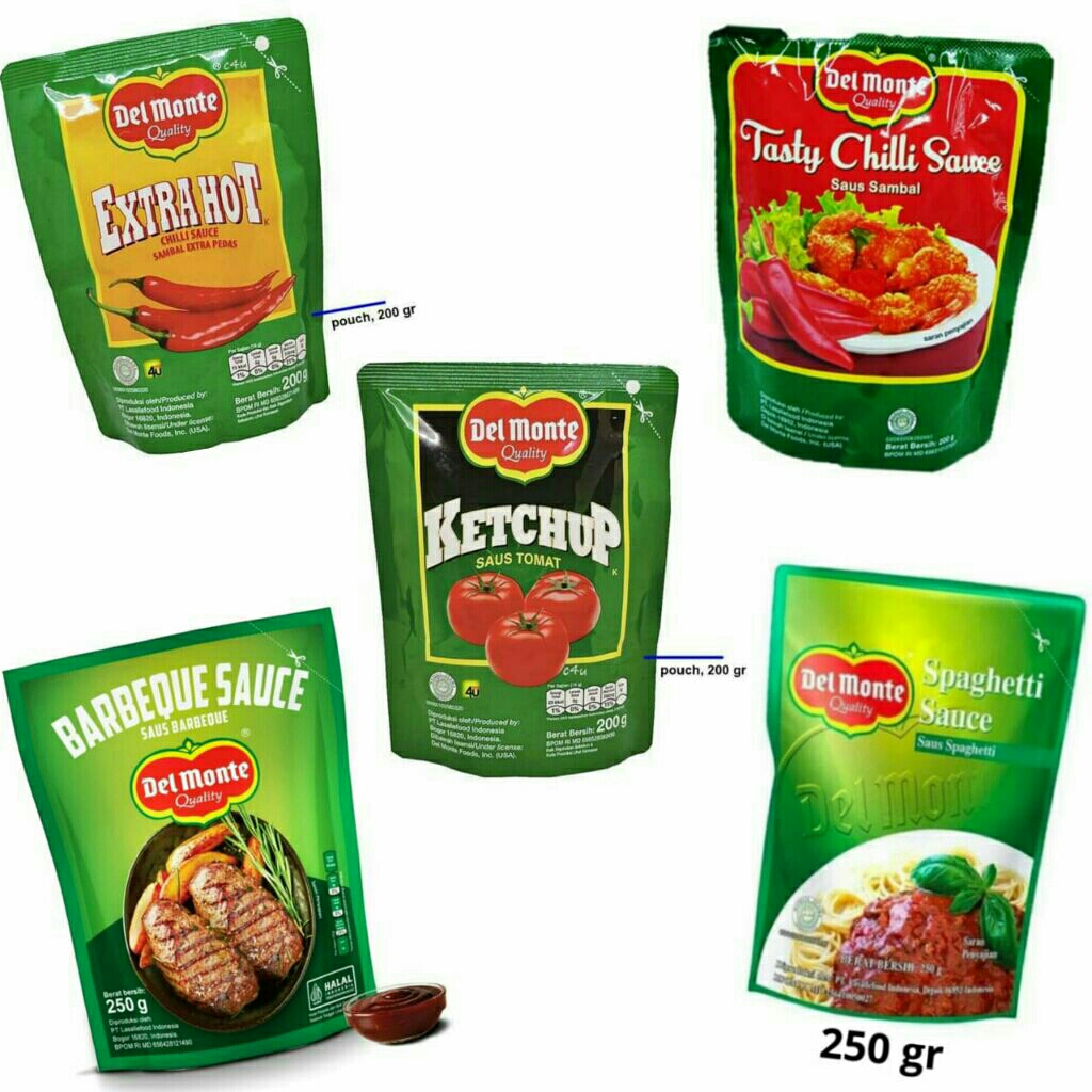 

DELMONTE STANDING POUCH SAUCE 200-250GR (TASTY CHILI/ EXTRA HOT/ TOMATO/ SPAGHETTI/ BARBEQUE)/ BBQ/ SPAGETI