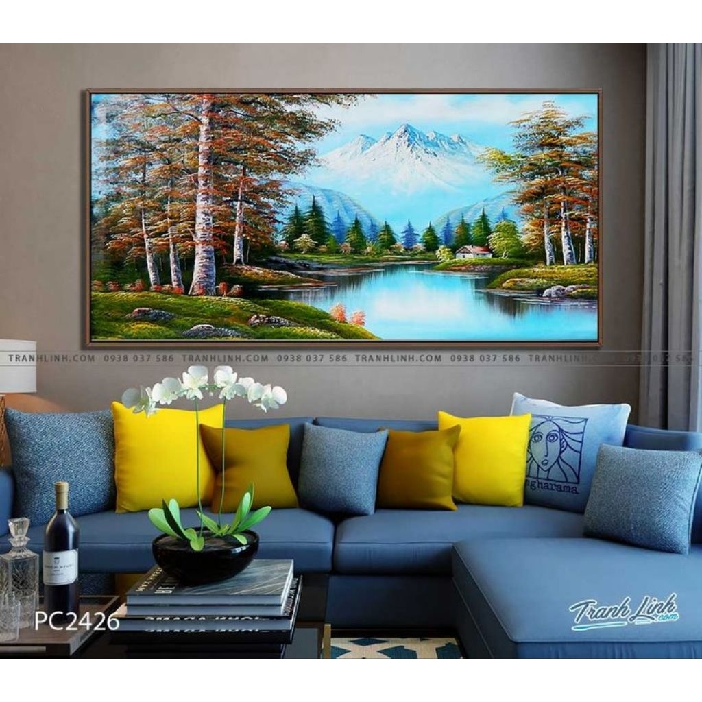 Lukisan dinding minimalis modern pemandangan sungai untuk hiasan dinding rumah include frame