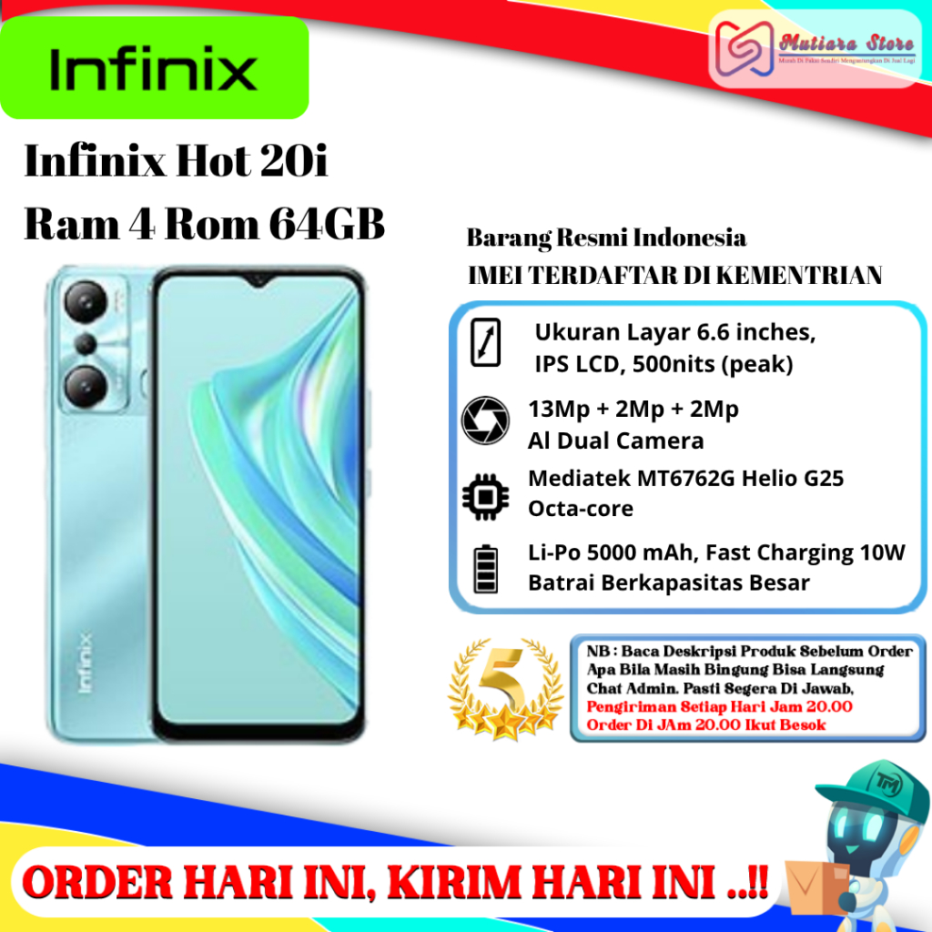 Infinix Hot 20i Ram 4 Rom 64 / 128GB