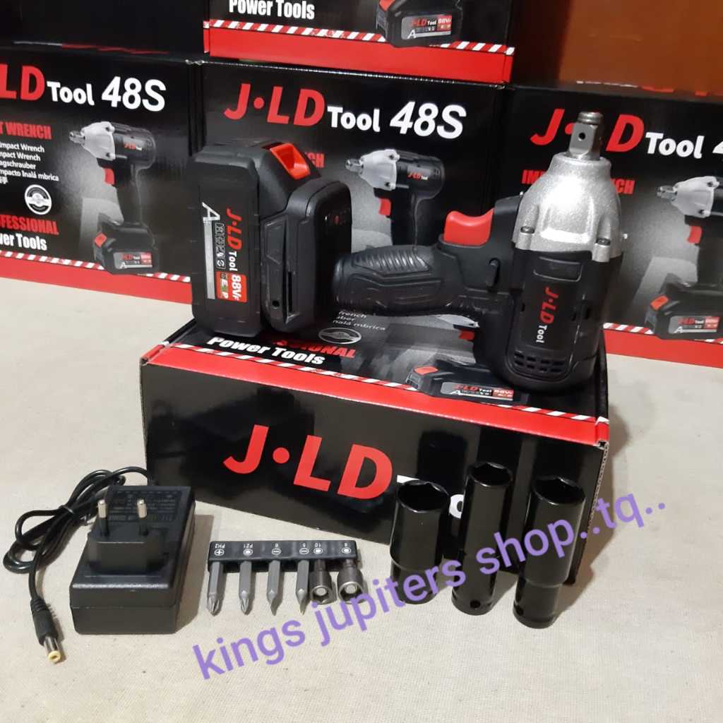1 SET atau mesin- batre - JLD 48S IMPACT WRENCH bor buka tutup baut impect impek impec wren wrenc 48