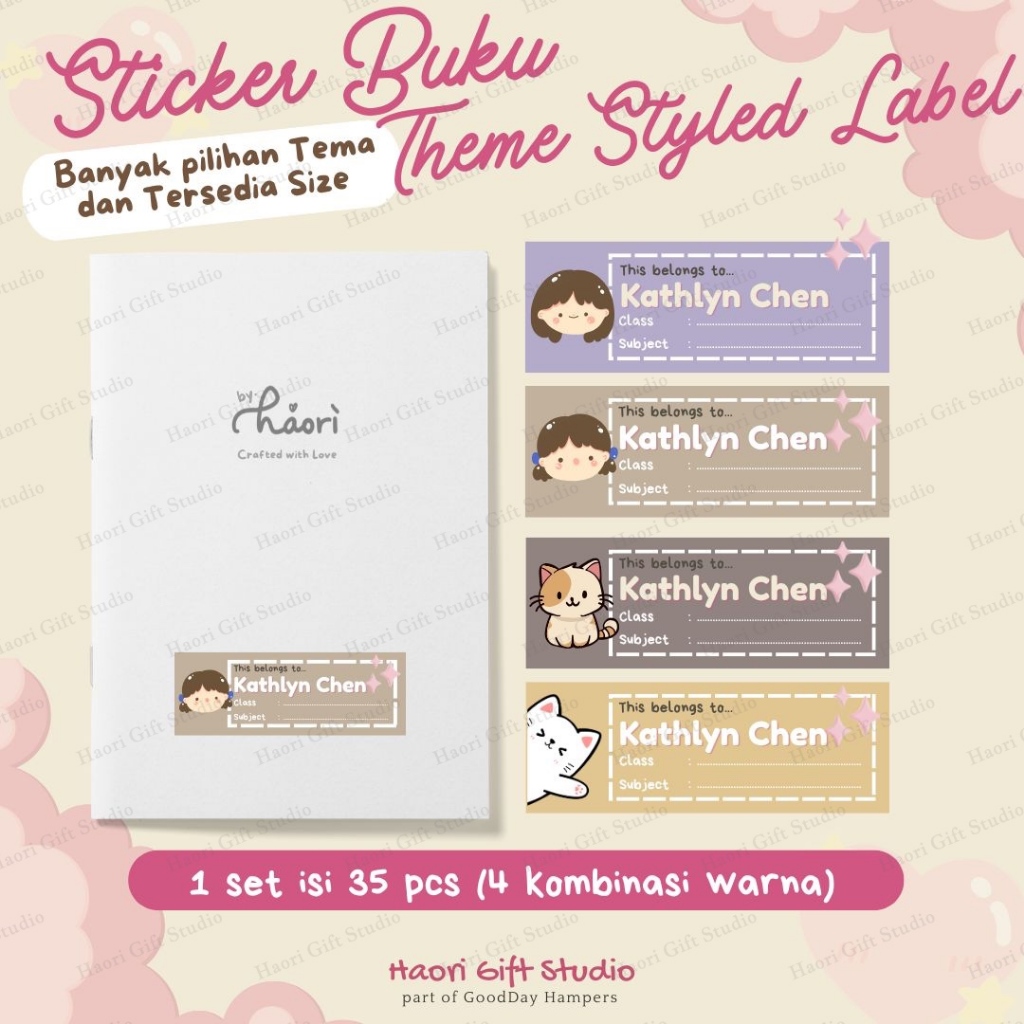 

[35 pcs] Sticker Label Buku Panjang Colorful Style Stiker Buku Imut Lucu Custom Nama Anak dan Kelas