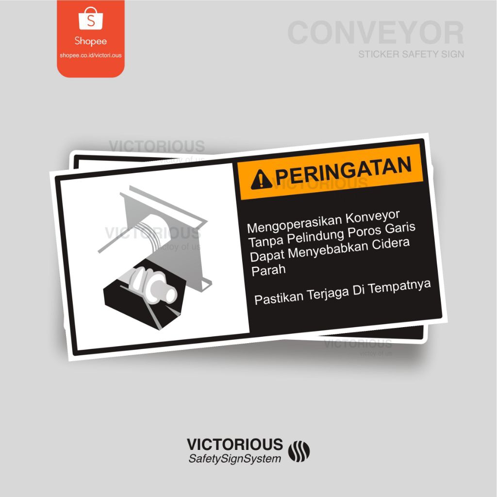 

Sticker Safety Sign K3 Peringatan Mengoperasikan Conveyor Tanpa Pelindung Poros Garis Dapat Menyebabkan Cidera Parah