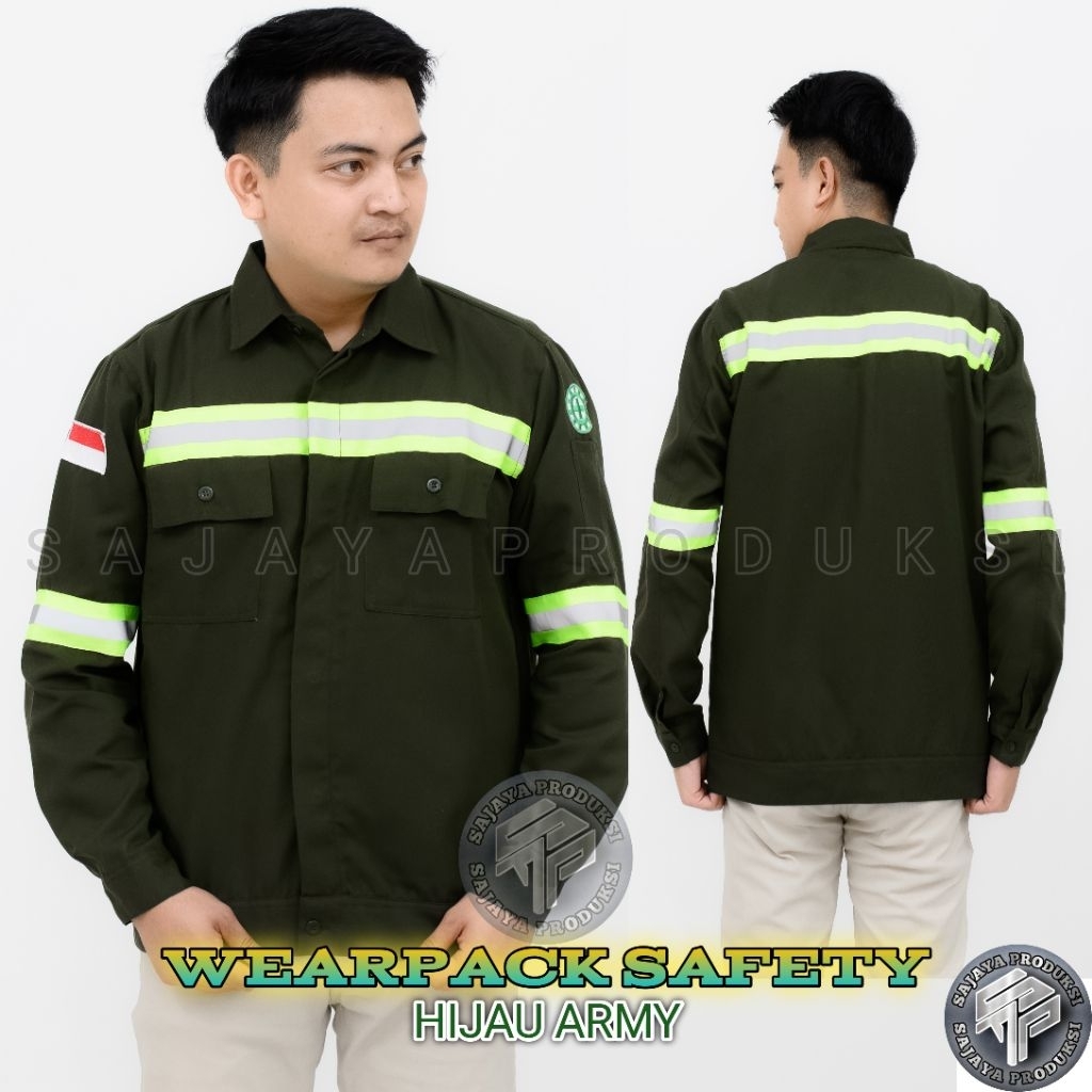 SajayaSafety - Baju kerja proyek warna hijau army wearpack safety kemeja safety lengan panjang