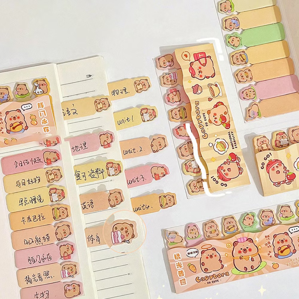 

Sticky note karakter hewan capybara notes catatan tempel penanda buku memo stick stiker sticker stationery stationary murah kertas paper kapibara animal binatang alat tulis sekolah school kantor office pembatas index 8 baris memopad pad tempelan murah