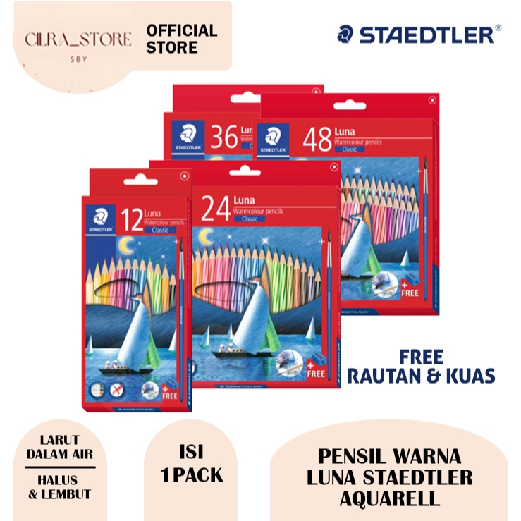 

Pensil Warna Luna Staedtler Aquarell - Set 12, 24, 36, 48 Warna + Free Kuas & Rautan (1PACK)