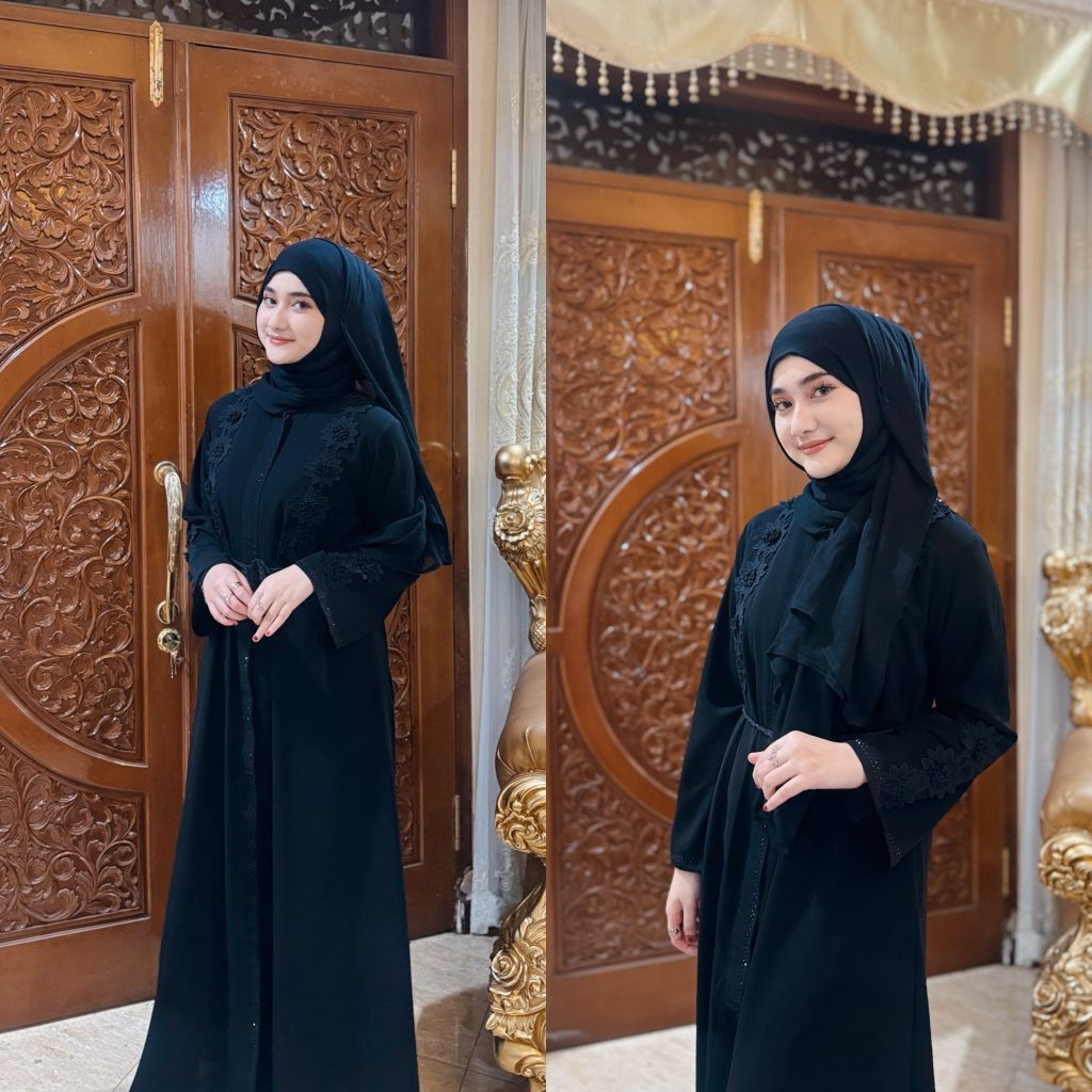 GAMIS ABAYA TURKEY JETBLACK BORDIR WILLOW