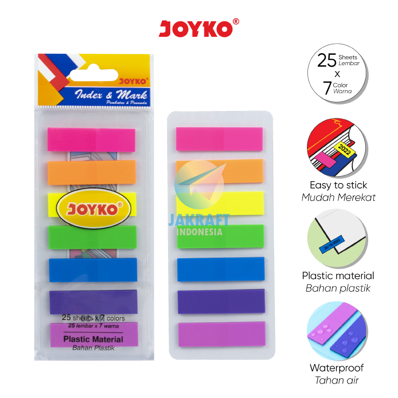 

(175 Pcs) Index & Mark JOYKO IM-30 Memo Tempel Plastik Persegi Panjang Plastic Sticky Notes 7 Warna x 25 Lembar | Rectangle 4.5 x 1.2 Cm