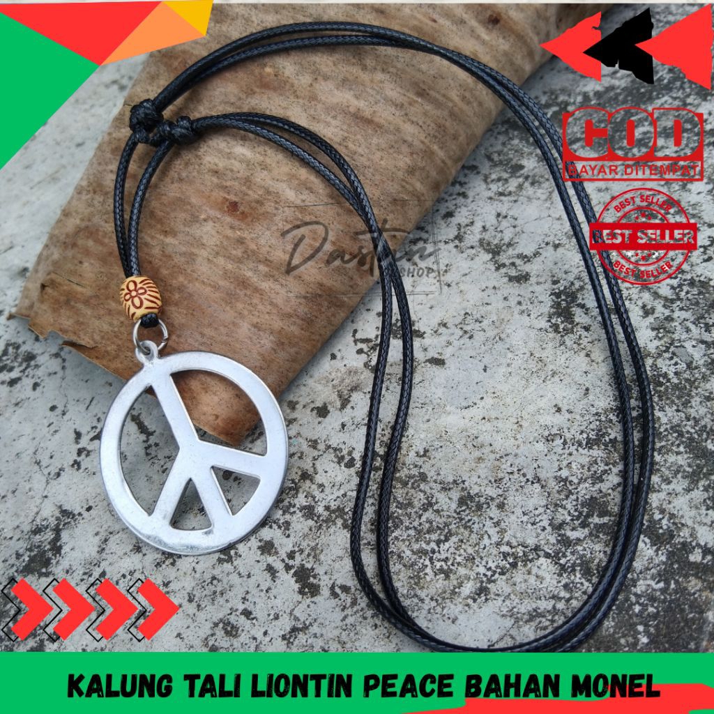Kalung tali Korea 1.5mm hitam liontin peace unisex