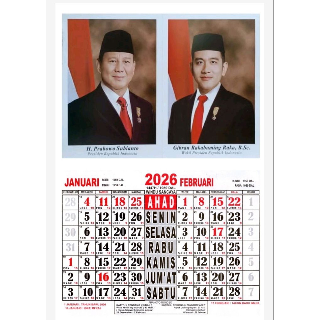 

KALENDER 2026 ,wuku jawa isi 6 lembar,32 x 48cm .gambar bisa request / dari customer