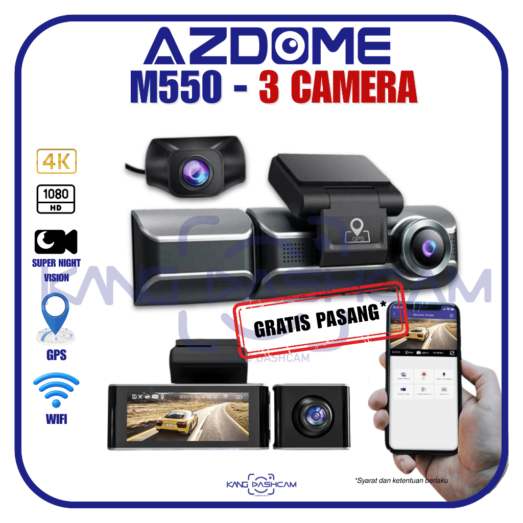 Azdome M550 / M550 PRO 4K 3 Camera Dashcam Wi-Fi GPS Kamera Mobil