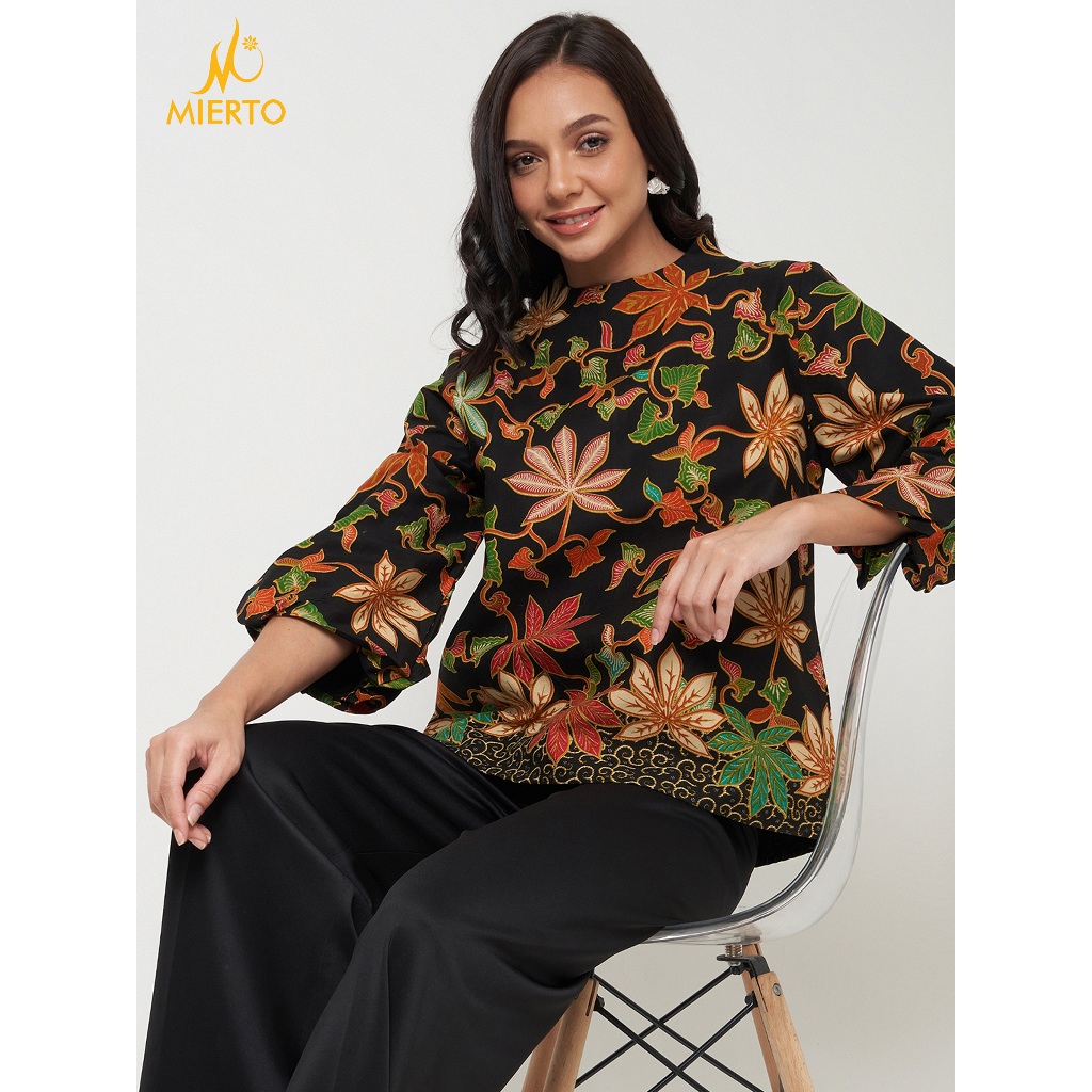MIERTO BATIK - Vina BM07 Hitam - Baju Kerja Blouse Batik Wanita Modern
