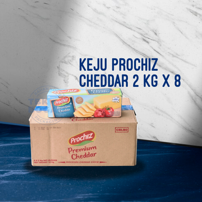 

Prochiz Premium Biru ( 2 kg x 8 pcs ) Keju Cheddar Prochis Chedar Parut Cheese Dus