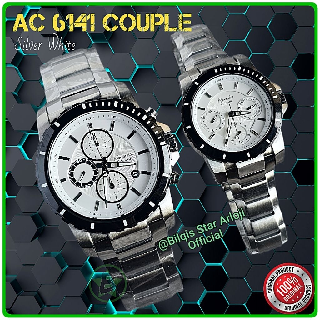 Alexandre Christie Couple Ac 6141 Sepasang Tali Rantai Silver White Original