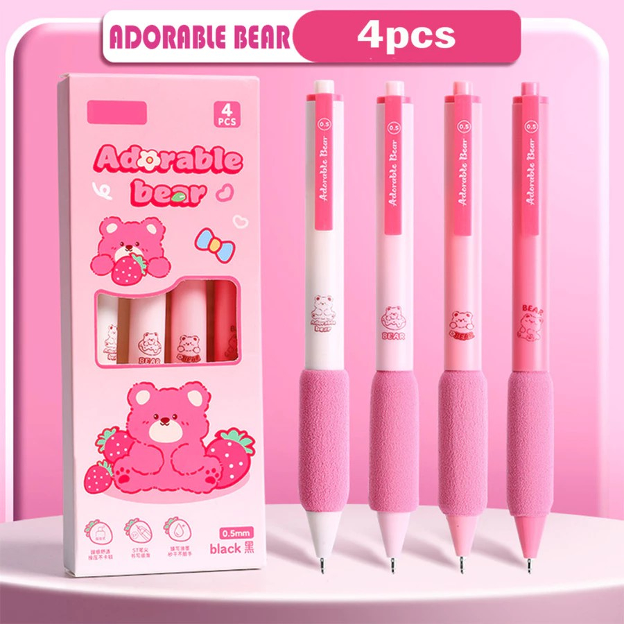 

[PG-ATK] Pena Gel Isi 4 Set Pulpen Mekanik Aesthetic Box Pen Motif Lucu Warna Pink