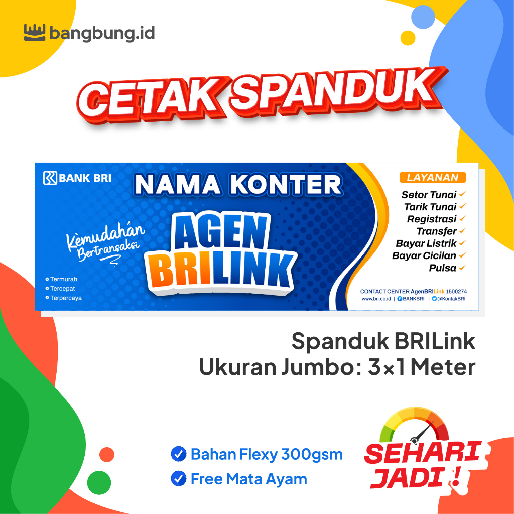 Cetak Spanduk Banner Backdrop BRILink | Toko Konter Pulsa BRI Link | Uk. 3x1 Meter | Bahan 300GSM