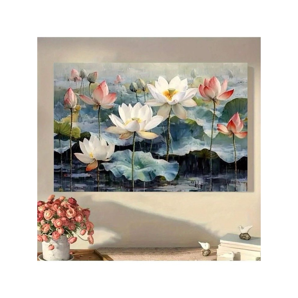 Lukisan bunga teratai tekstur modern