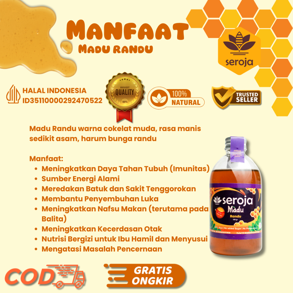 

Madu Randu Seroja Asli – Madu Murni Herbal untuk Daya Tahan Tubuh & Batuk – COD & Gratis Ongkir