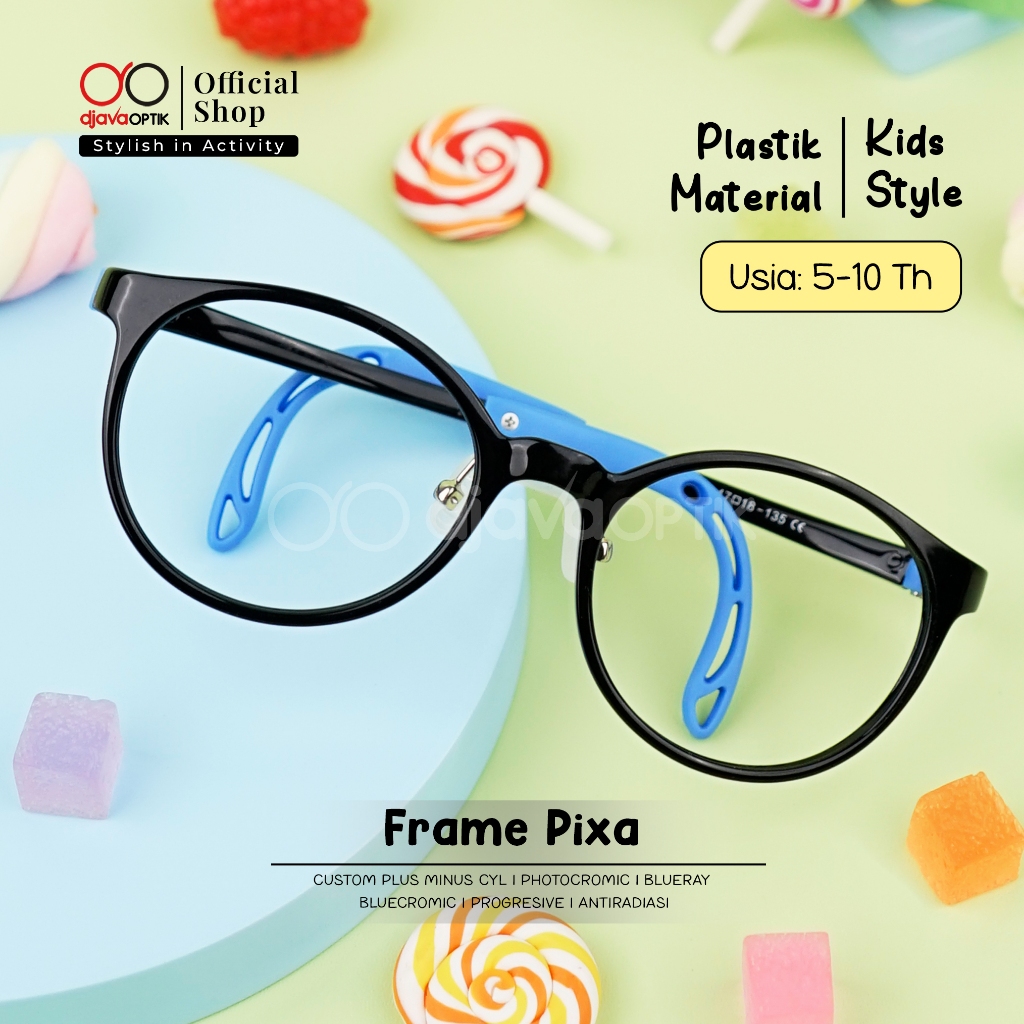 DJAVA OPTIK - Frame Pixa - Kacamata Anak Oval Plastik Khusus Minus -4,25 s/d -6,00