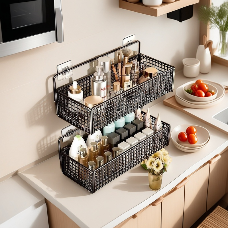 Rak Keranjang Kamar Mandi Rak Kamar Mandi Aesthetic Anti Karat Rak Kamar Mandi Tempel Rak Gantung