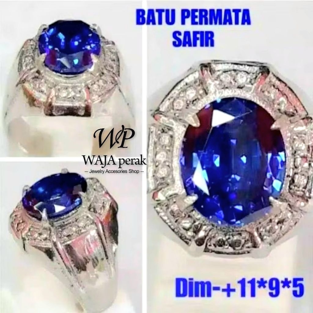 CINCIN BATU PERMATA BLUE SAFIR CUTTING CRYSTAL