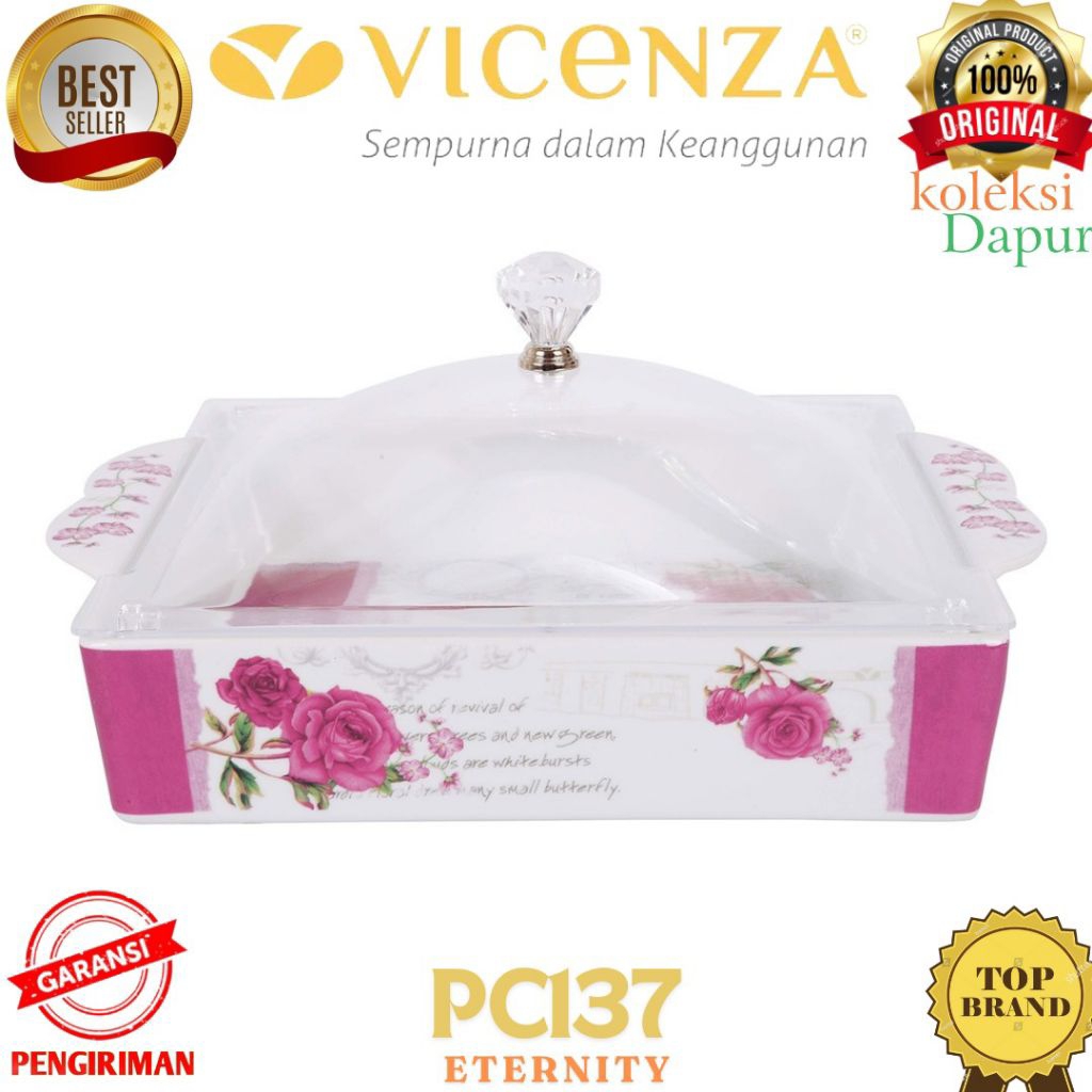 Tempat Kue persegi VICENZA Pc137 Eternity, piring kue kotak berdiameter 24.5 cm dan vol 2200 ml, fun