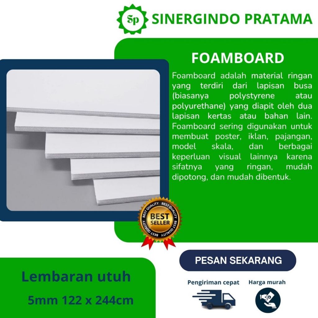 

Paper Foamboard / Foam board / Papan busa lapisan kertas / lembaran utuh 5mm 122 x 244cm