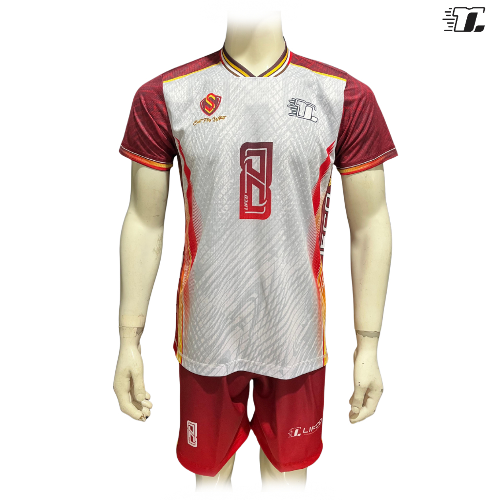 Lifco Jersey Dan Celana Voli Cowok Premium  Full Printing White Red (Dijual Secara Terpisah)