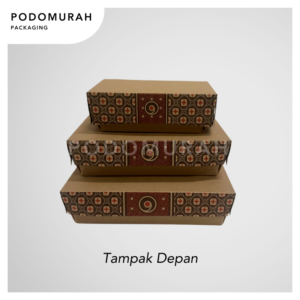Paper Lunch Box Kraft Batik uk. S M L / Kotak Makan Kertas Coklat/Kotak Bungkus Nasi Laminasi Tebal