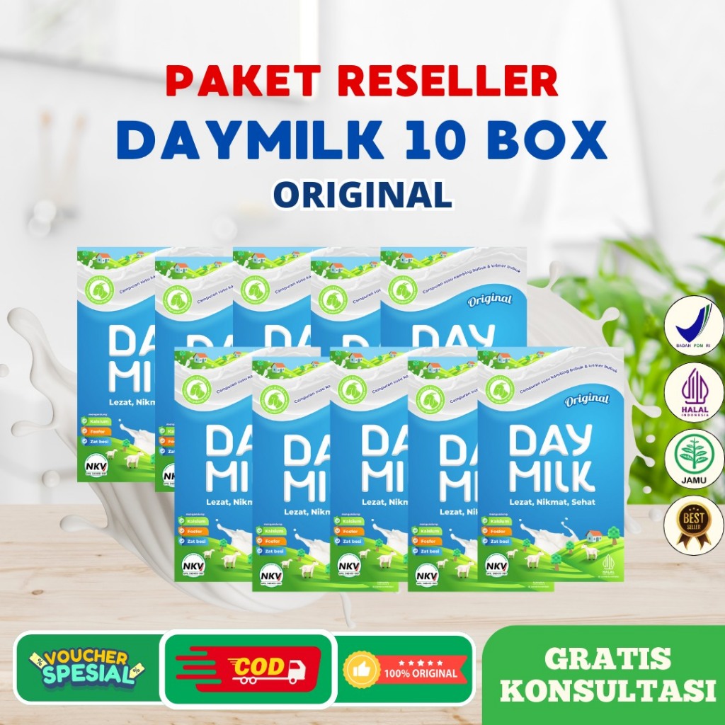 

Daymilk Original | PAKET RESELLER Susu Kambing Etawa Atasi pernafasan & Persendian - 10 Box