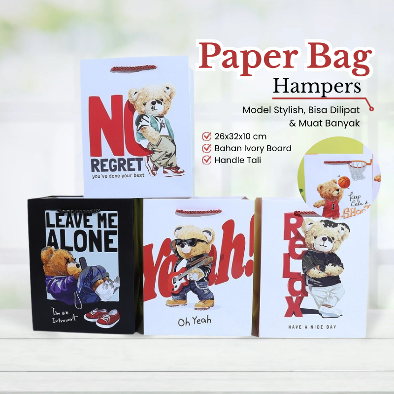 

Paper Bag Karakter Teddy Bear Lucu Hampers/Tas Kado Hadiah Paper Bag Souvenir /Paper Bag Handle Jinjing Tutup Perekat Serbaguna